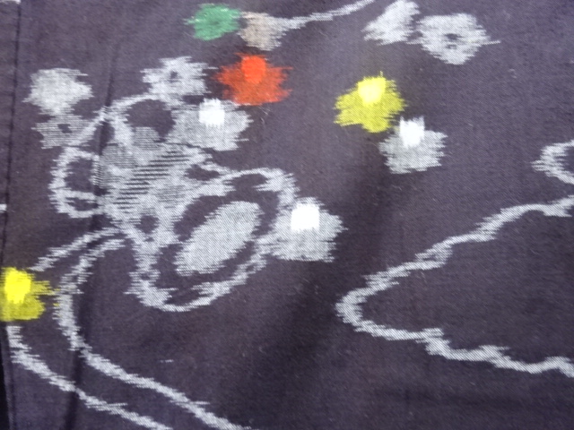  アンティーク　木綿本場久留米絣　鼓に花模様単衣着物